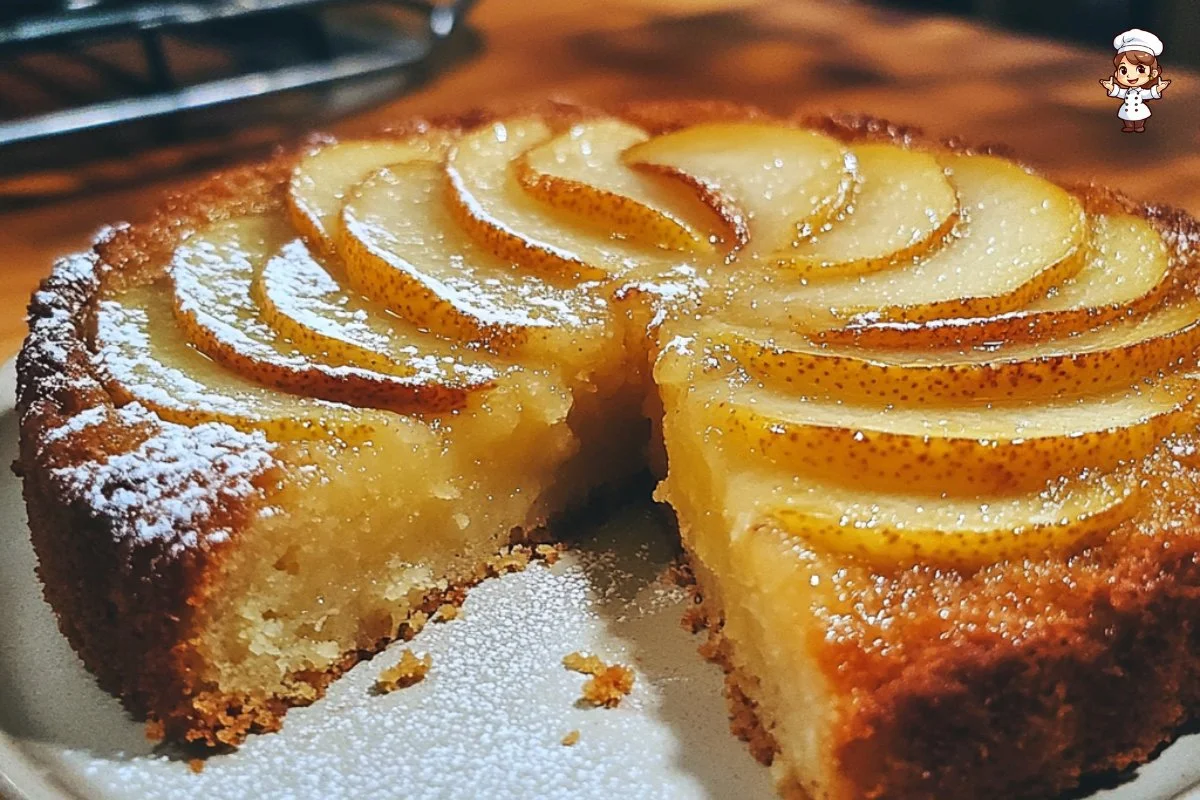 Delicious Pear and Almond Cake with sliced pears and almond topping