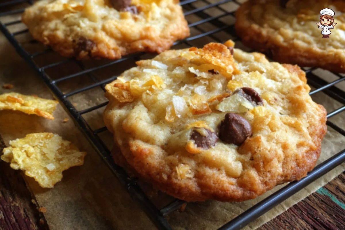 Delicious Potato Chip Chocolate Chip Cookies on a baking tray