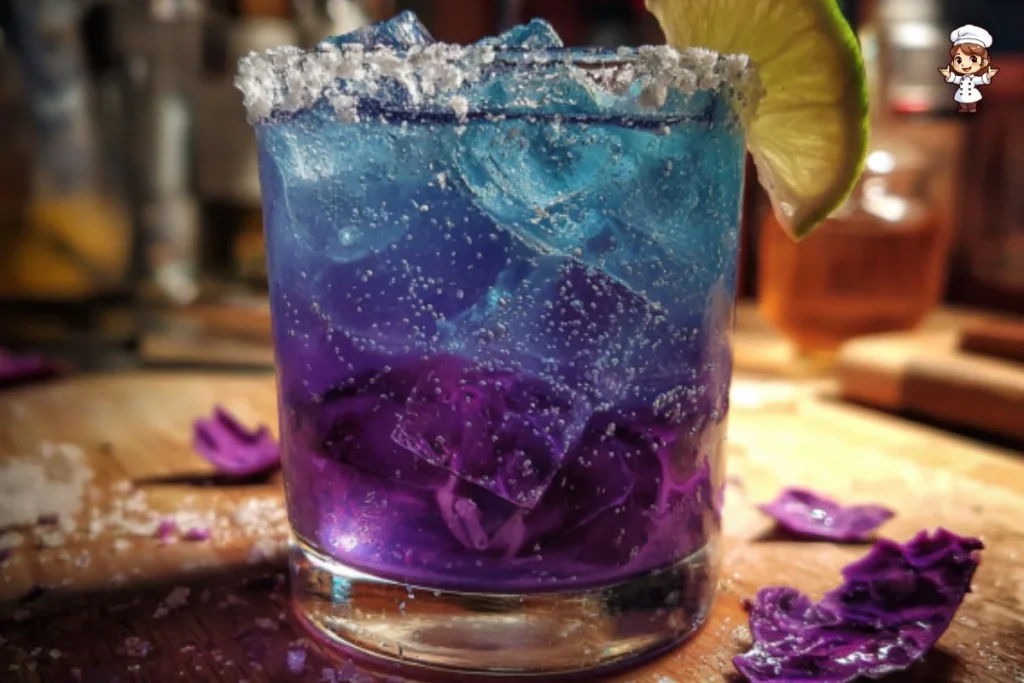 Purple Cabbage Margaritas served in a glass with garnishes