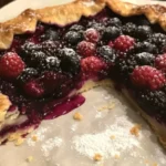 Delicious simple berry galette with fresh berries on a rustic table