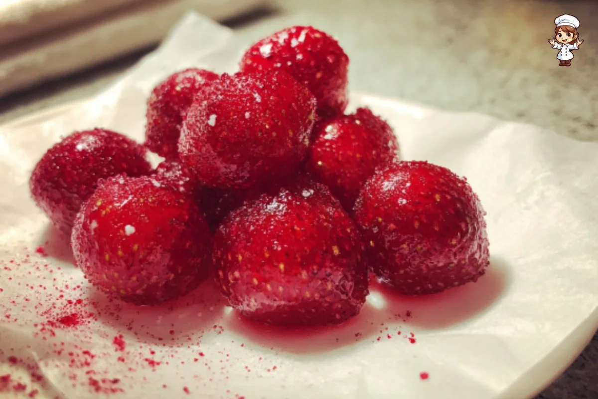 A close-up of Skittles Strawberries candies in vibrant colors.