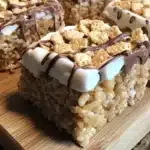 Delicious S'mores Rice Krispie Treats with chocolate and marshmallows.