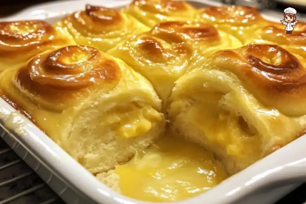 Delicious soft and fluffy lemon sweet rolls topped with icing on a plate