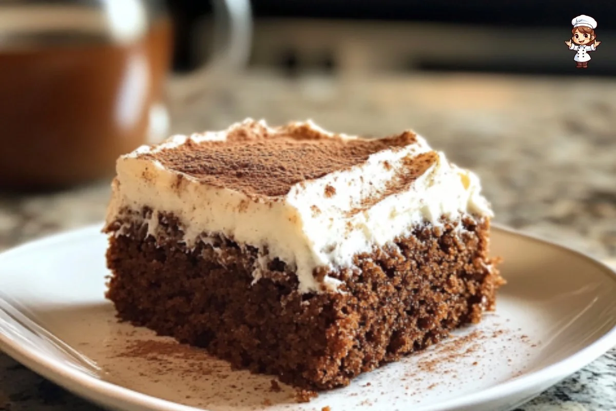 Spiced gingerbread cake decorated with icing and spices on a festive table