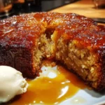 Delicious sticky pear and ginger cake topped with fresh pears and ginger