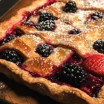 Delicious Strawberry Blackberry Slab Pie sliced and served on a plate.