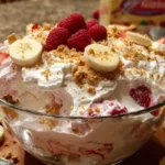 Strawberry Cheesecake Salad topped with fresh strawberries and creamy dressing