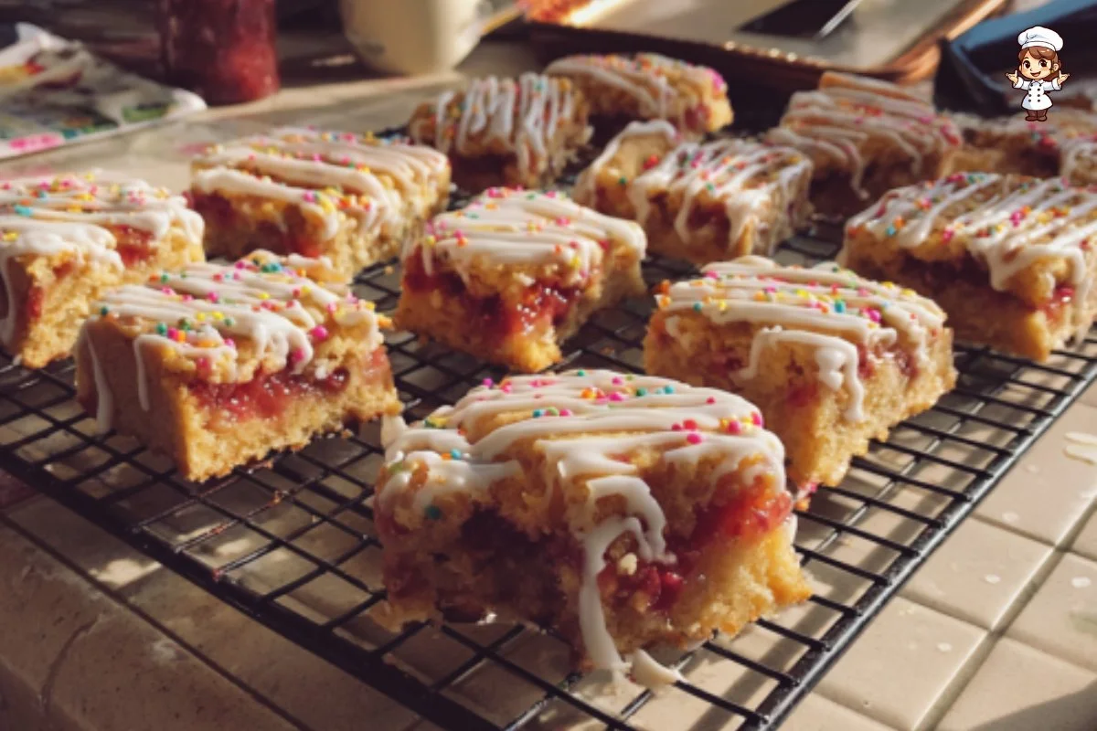 Delicious Strawberry Pop-Tart Blondies with a colorful topping and a soft texture