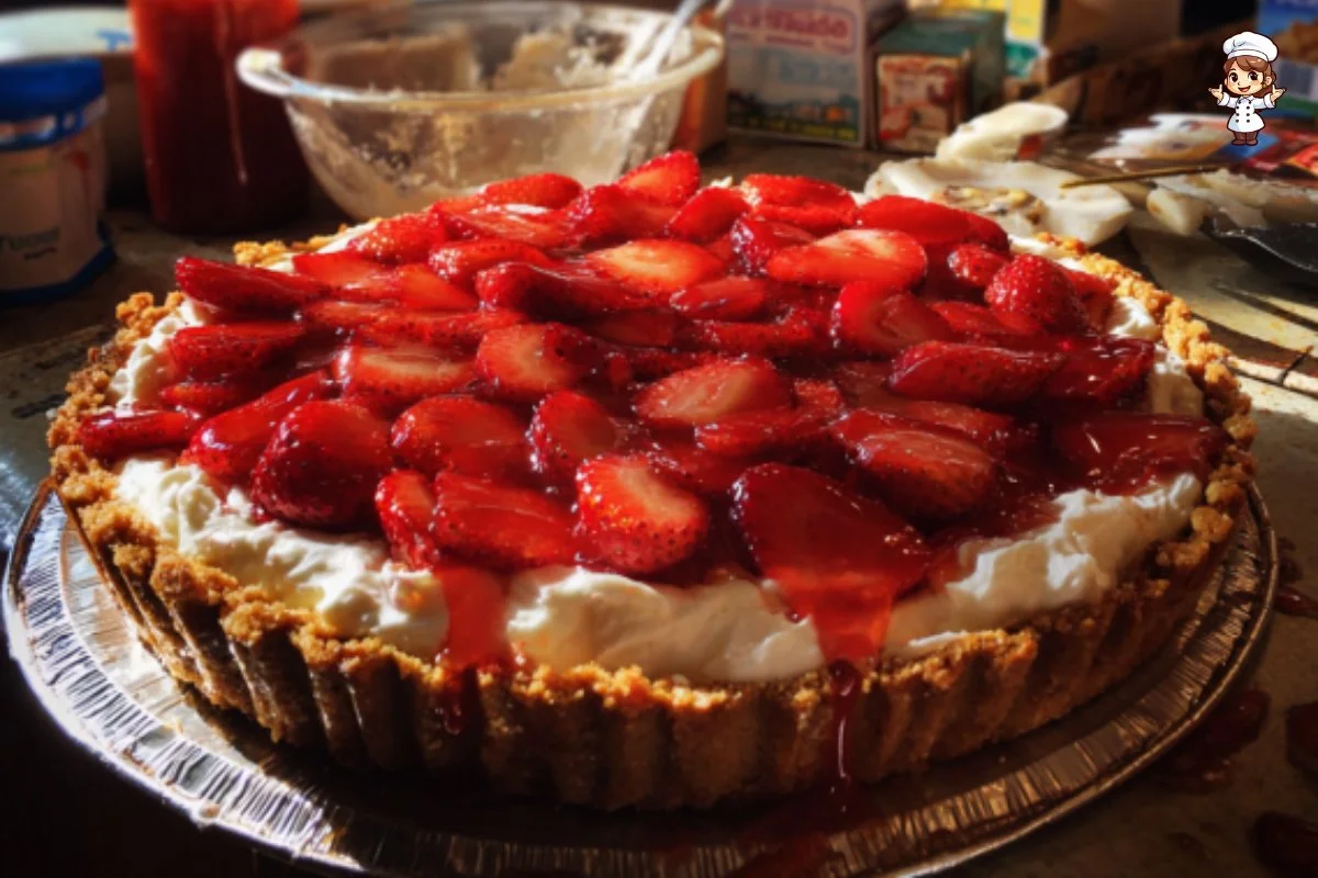 Delicious Strawberry-Pretzel Tart with fresh strawberries and crunchy pretzel crust