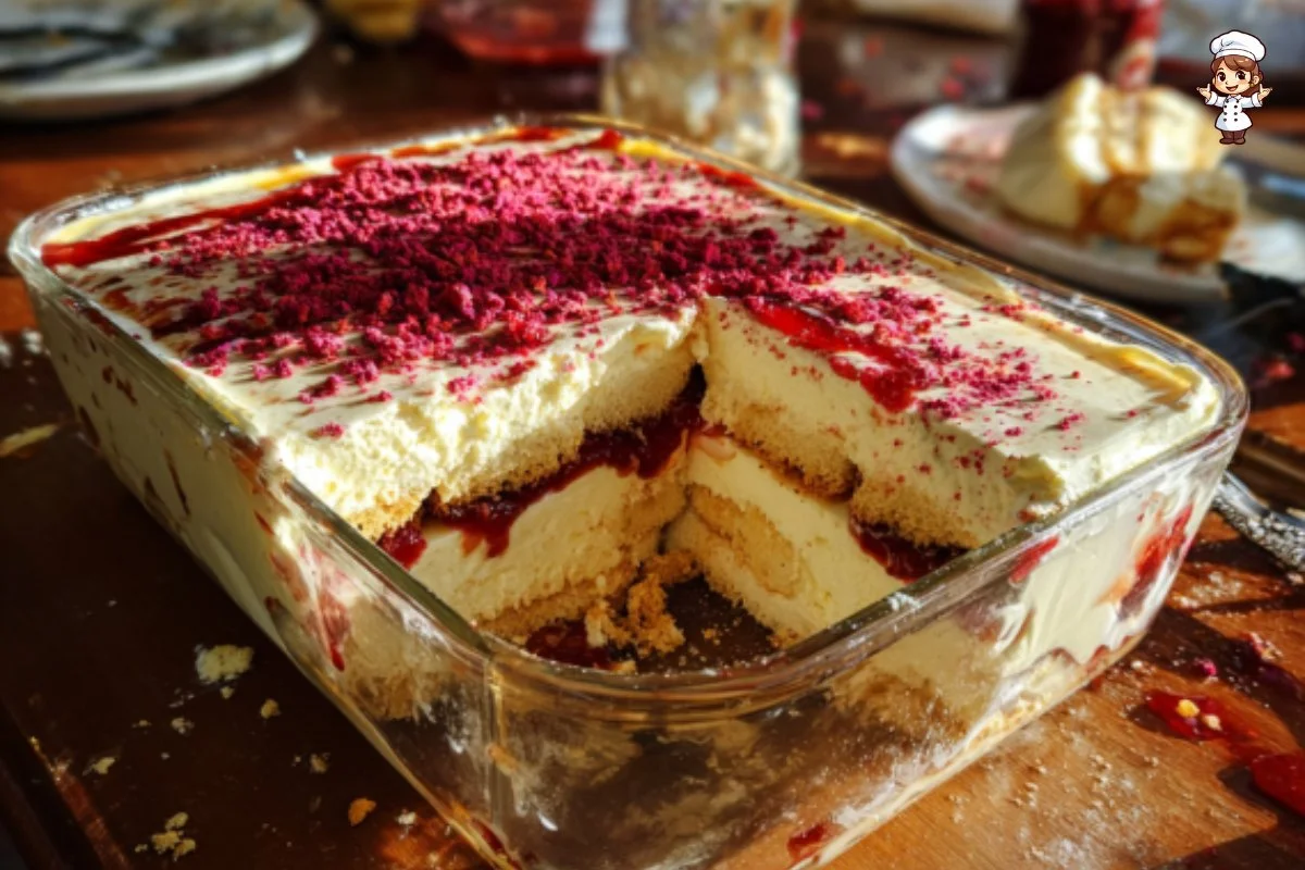 Delicious strawberry tiramisu dessert with fresh strawberries and cream layers