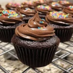 Super moist chocolate cupcakes topped with rich chocolate frosting