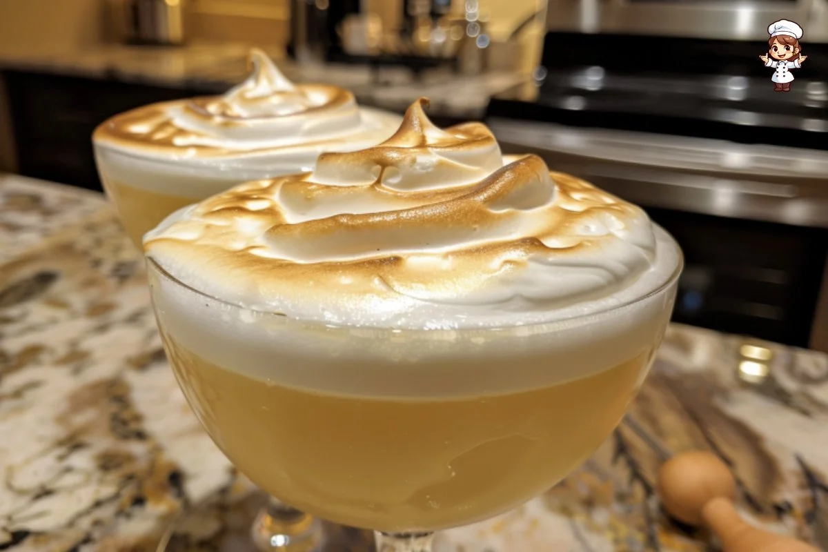 A refreshing Swiss Meringue cocktail garnished with mint and berries.