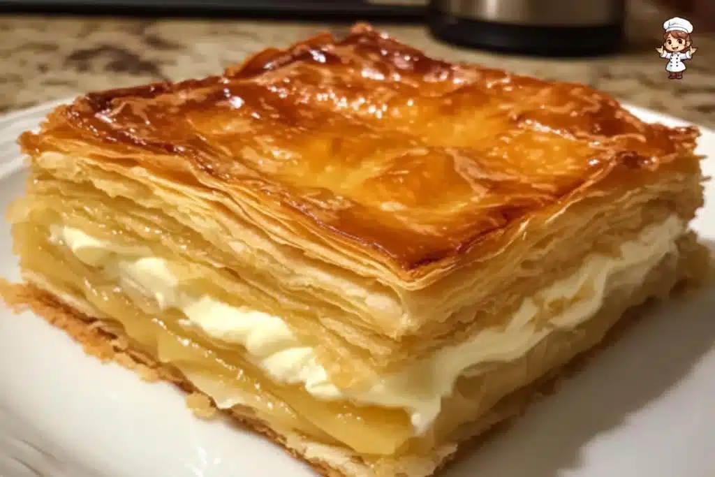 Delicious Thousand Leaves Napoleon Pastry with layers of cream and flaky dough