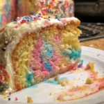 Colorful Tie-Dye Cake displayed on a dessert table.