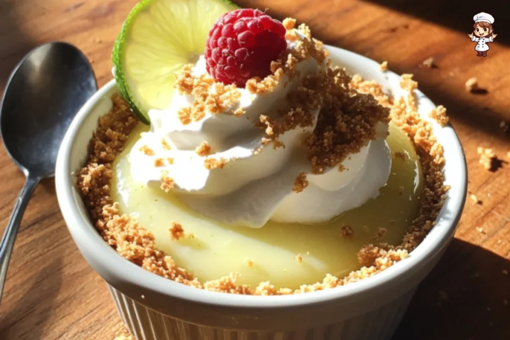 Upside Down Key Lime Pies served on a plate with lime slices.