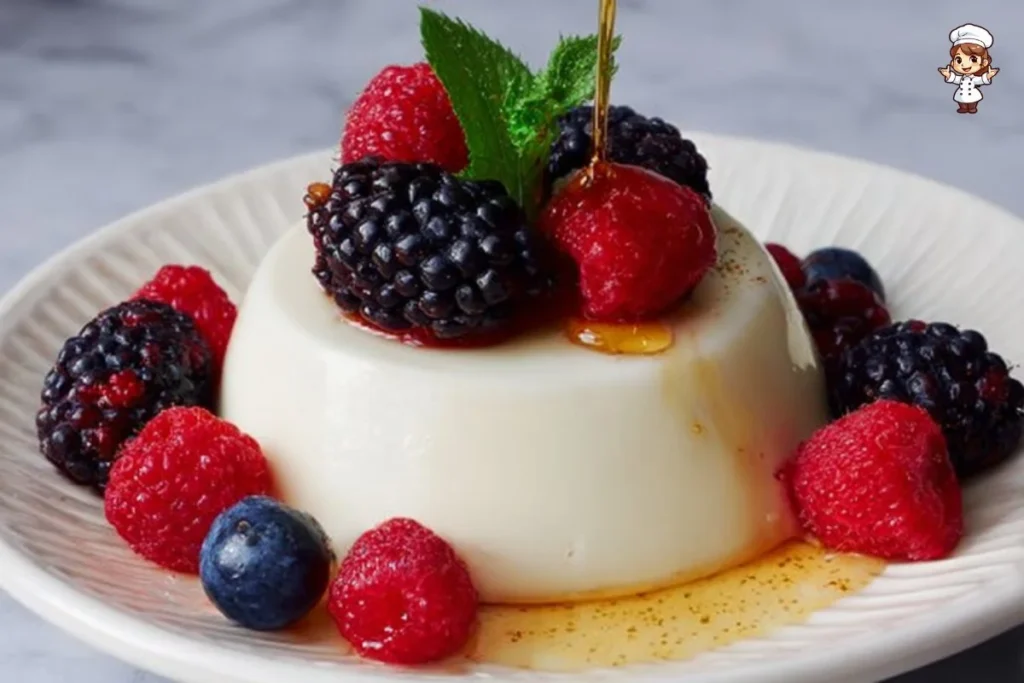 Delicious Vanilla Yogurt Panna Cotta topped with fresh berries