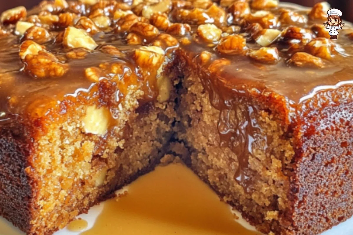 Gluten-free Walnut Cinnamon Cake topped with nuts and cinnamon