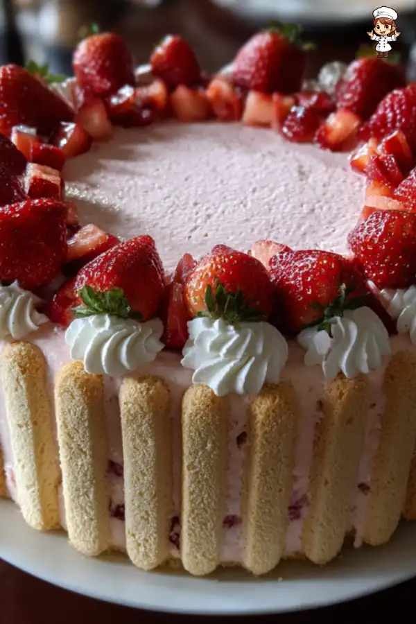 Delicious Strawberry Charlotte Cake Recipe  Elegant No-Bake Strawberry Mousse Cake