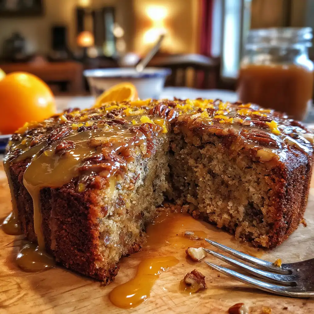 Sticky Fig Pecan Cake with Orange Zest Glaze is irresistible!