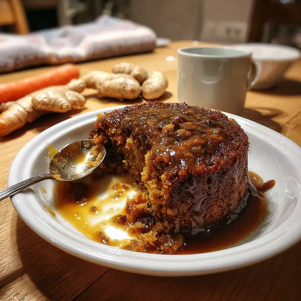 Warm Carrot and Date Pudding with Ginger Syrup delights all!