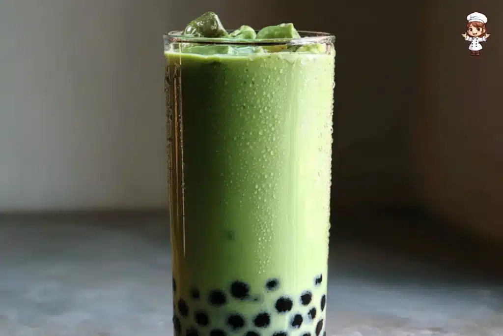 Delicious avocado boba drink with tapioca pearls