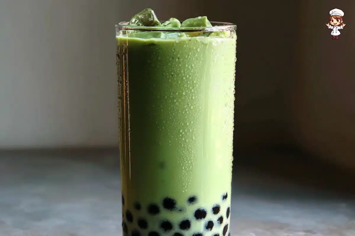 Delicious avocado boba drink with tapioca pearls