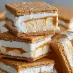 Homemade Biscoff ice cream sandwiches with creamy filling and Biscoff cookies