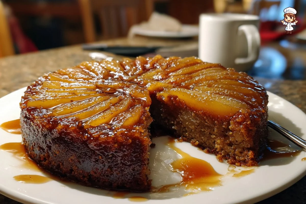 Gingerbread and Pear Upside-Down Cake featuring caramelized pears and spiced gingerbread.