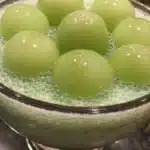 Delicious honeydew sago dessert with sago pearls and fresh honeydew chunks.