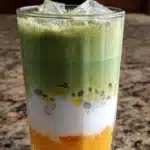 Delicious Mango Matcha Latte served in a glass with vibrant colors.
