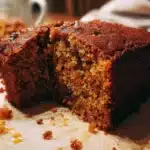 Spiced gingerbread cake topped with dates and apples, a warm seasonal treat.