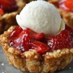Freshly baked strawberry crisp cookie cups with a crumbly texture and berry topping.