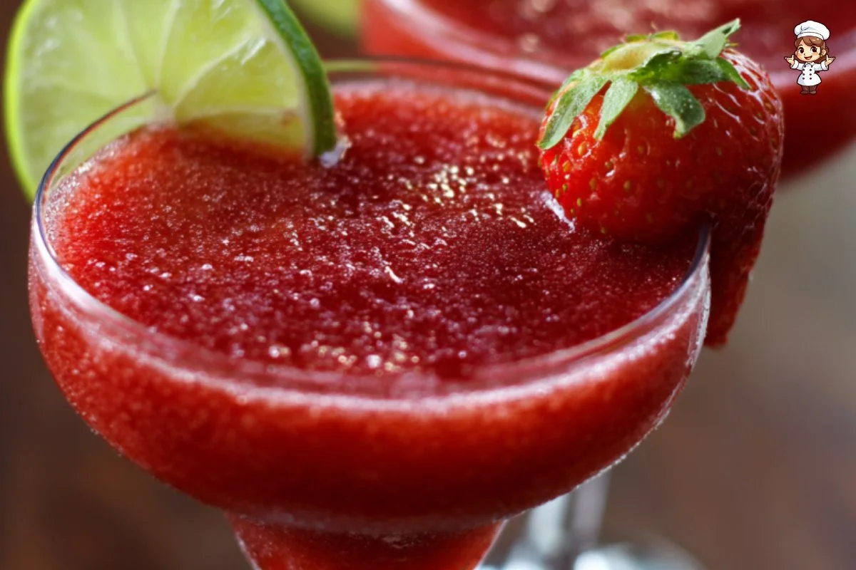 Strawberry Rum Cocktail garnished with fresh strawberries and mint leaves