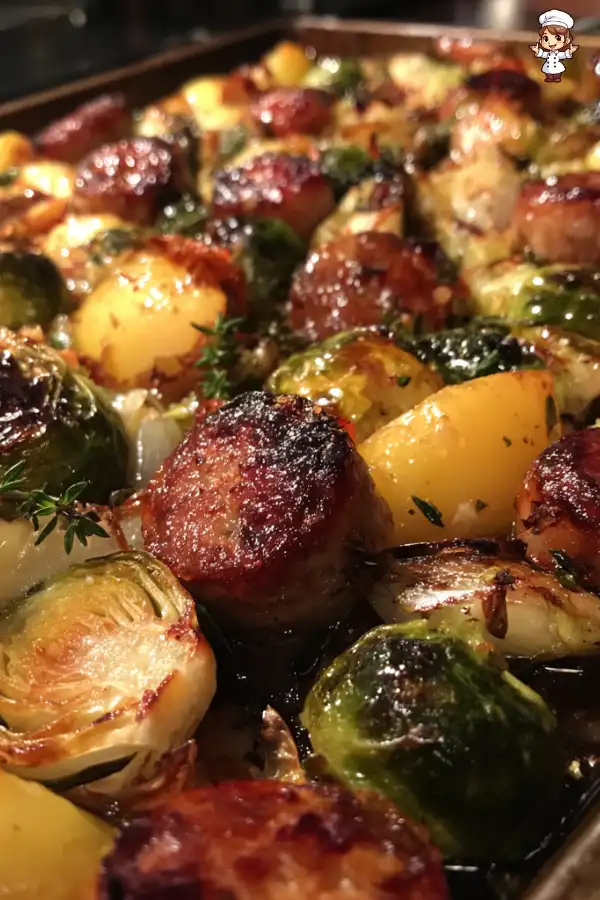 Apple, Sausage, and Brussels Sprout Sheet Pan Dinner