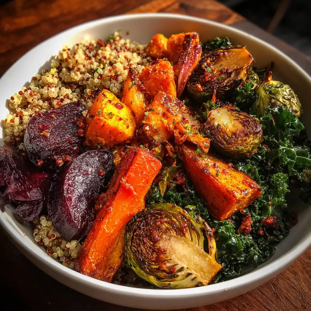 Autumn Grain Bowl with Roasted Vegetables delights your palate!