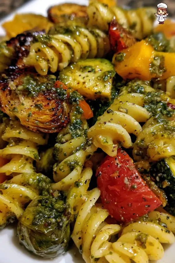 Autumn Harvest Pasta with Roasted Vegetables and Pesto delights!