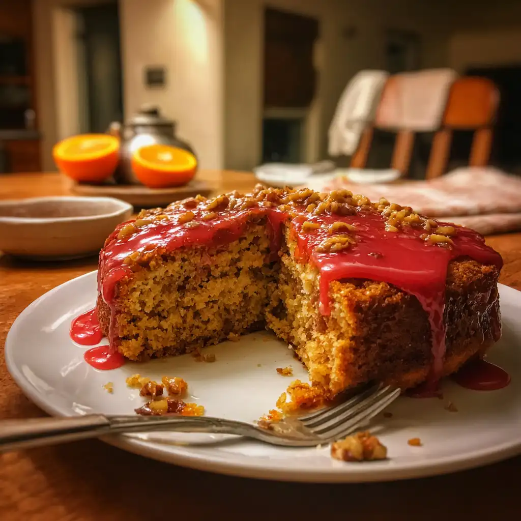 Brown Sugar Date and Walnut Cake with Blood Orange Glaze delights your taste buds!