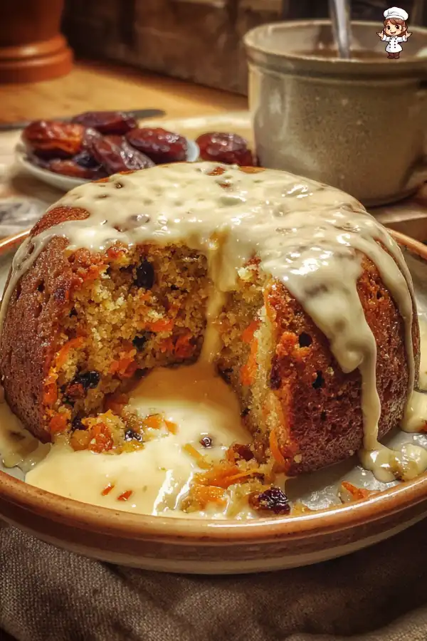 Carrot Date Raisin Pudding with Nutmeg Cream Recipe