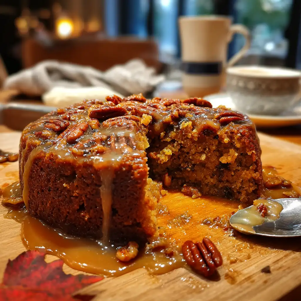 Carrot Pecan Sticky Pudding with Brown Sugar Cream