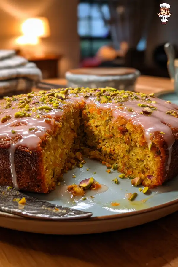 Carrot Pistachio Orange Cake with Rose Glaze delights all!