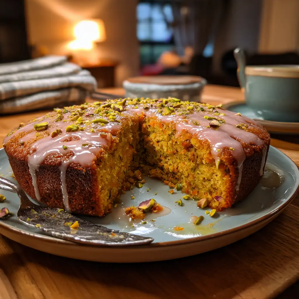 Carrot Pistachio Orange Cake with Rose Glaze delights all!