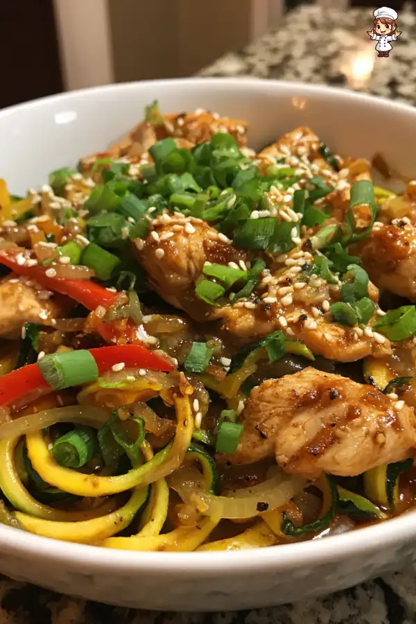 Garlic chicken zucchini noodles stir fry is a must-try dish!