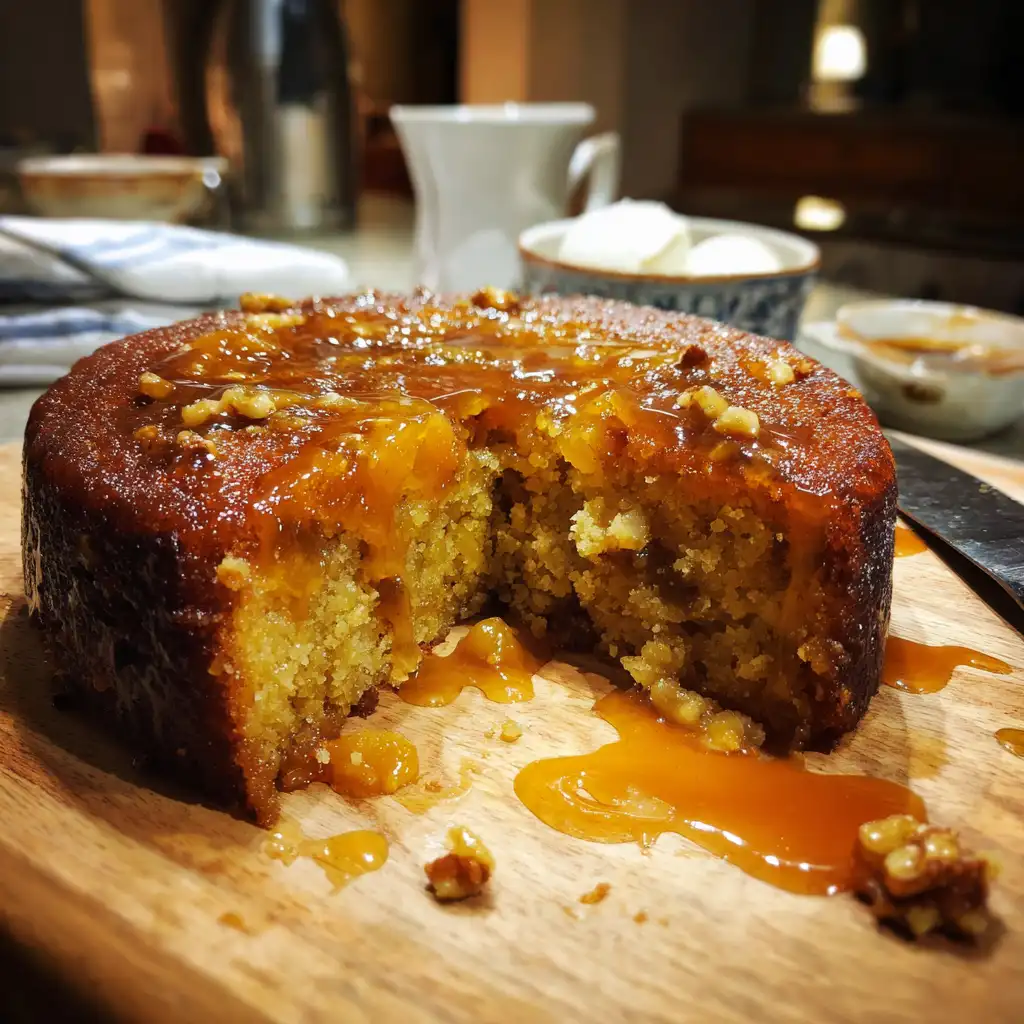 Golden Sticky Apricot Pudding with Crunchy Walnuts delights!