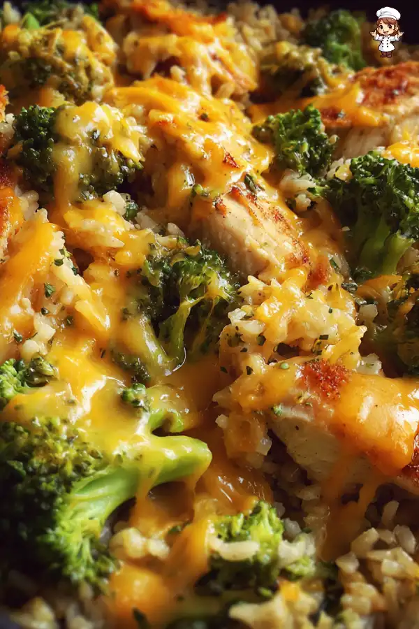 One-pan cheesy chicken broccoli rice is a family favorite!