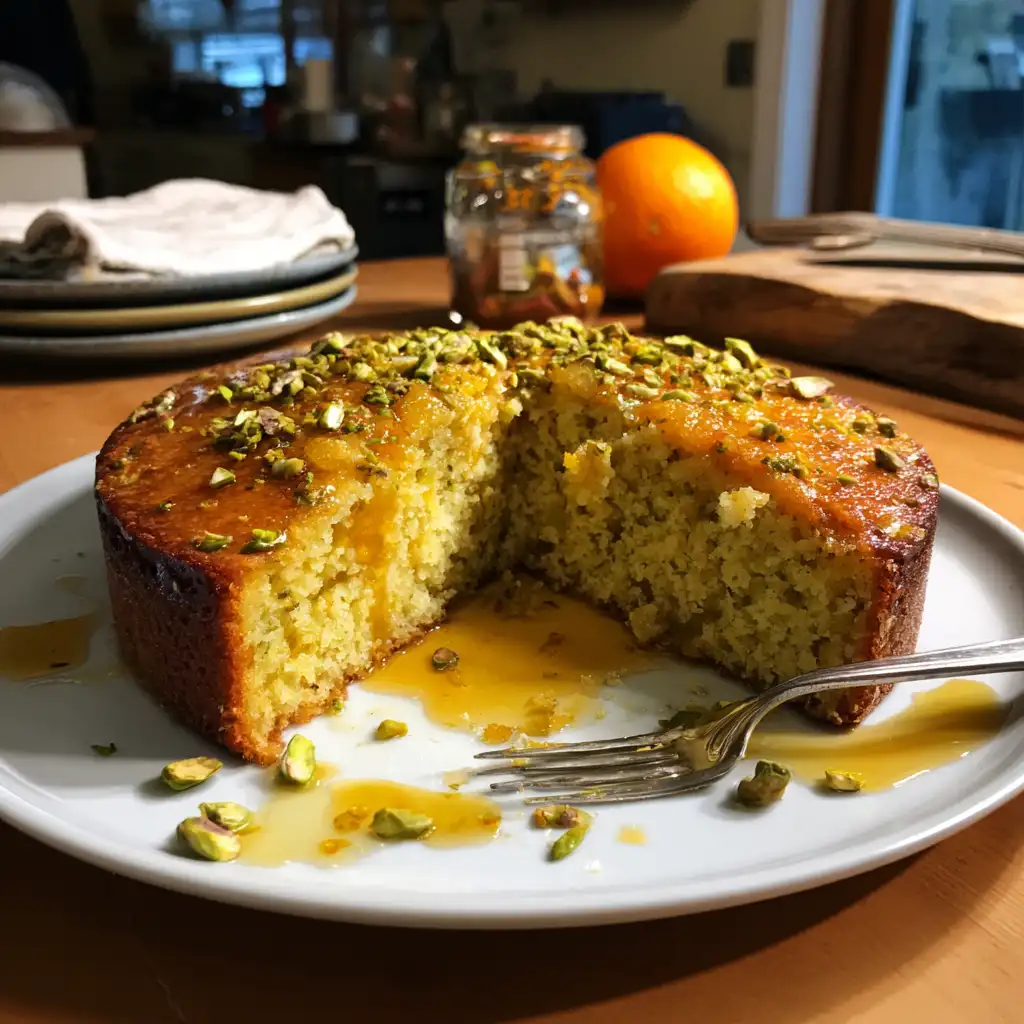Orange Blossom and Pistachio Cake with Saffron Syrup