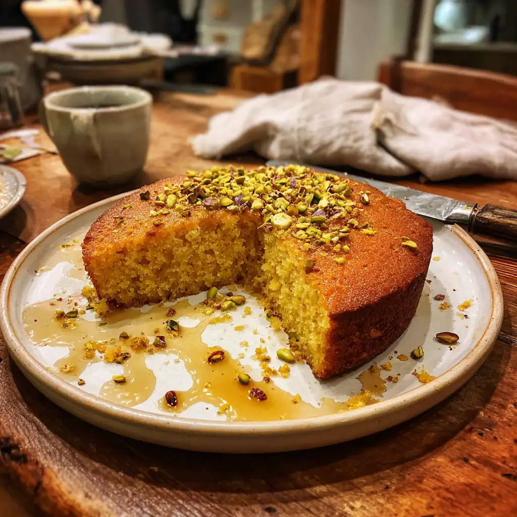 Orange Pistachio Olive Oil Cake with Saffron Syrup delights!