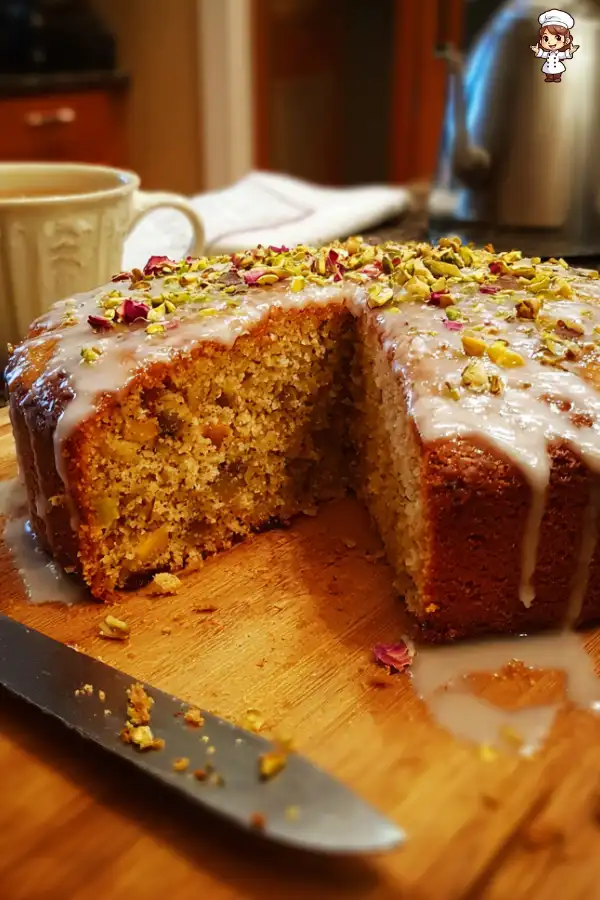 Persian Orange Pistachio Date Cake with Rosewater Glaze