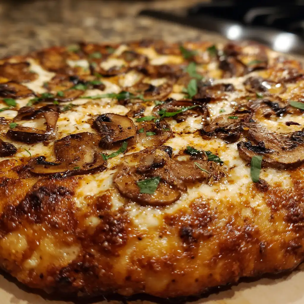 Pizza with mushrooms mozzarella and truffle is a must-try!