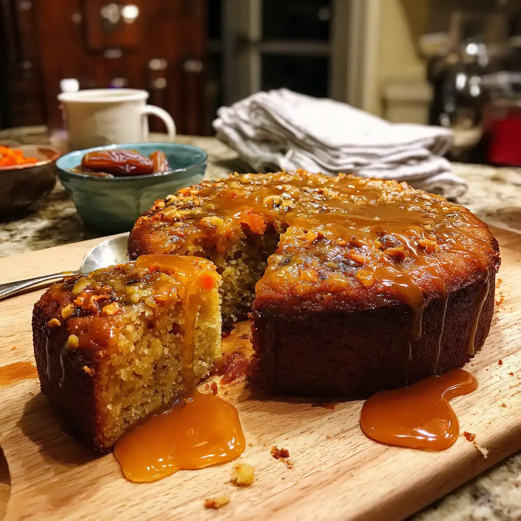 Roasted Carrot Date Cake with Ginger Honey Drizzle