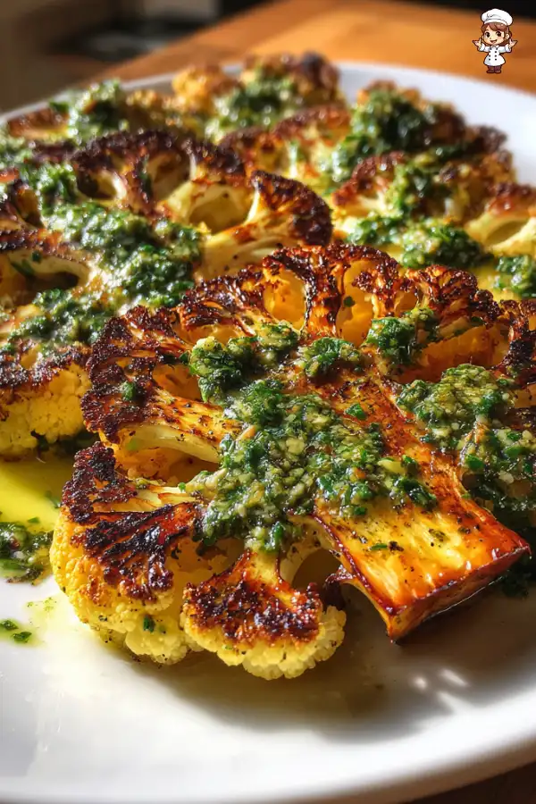 Roasted Cauliflower Steaks with Garlic Herb Sauc